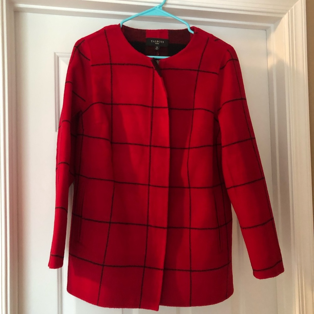 Red Plaid Wood Zip-up Jacket